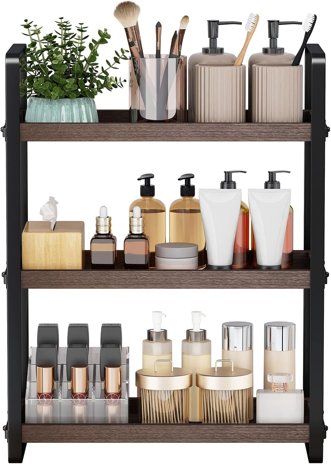Bathroom Counter Organizer,Bathroom Countertop Organizer,Counter Shelf,Countertop Storage,Organization and Storage,Makeup Shelf,Sink Caddy(Brown 3 Tier)