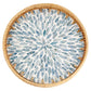 Tynulox Round Rattan Tray with Mother of Pearl Inlay Rattan Serving Tray for Coffee Bread Fruits Decorative Wicker Tray for Table Decor Home Decor Kitchen Island Decor (Light Blue Leaf 11.8")